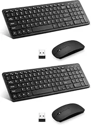 2 Pack Wireless Keyboard and Mouse Combo, Compact Quiet Wireless Keyboard and Mouse Set 2.4G Ultra-Thin Sleek Design for Windows, Computer, Desktop, PC, Notebook, Laptop (Black01)