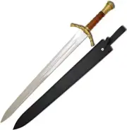 40" Brass Pommel Medieval Warrior Bastard Sword with Leather Scabbard