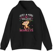 [X.Style] Just A Girl Who Loves Monkeys Cute Monkey Lover Kids ds023 Hoodie Black 3XL