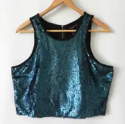 Material Girl Crop Top Sleeveless Sequin Full Zip Size L