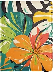 [Amooorous] Colorful Summer Hawaiian Flowers Leather decorative Passport and Vaccine Card Wallet Combo Travel Documents Organizer Protector Passport Holder Case Lightweight, Colorful summer Hawaiian flowers, 1