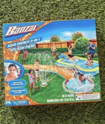 Banzai 3-in-1 Aqua Water Drench Splash Park w/ Water Slide & Inflatable Pool