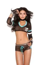 2 Pc Mesh Cami Top & Booty Shorts Halloween Football Costume
