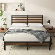 Zinus Kai Bamboo and Metal Bed Frame Hybrid Platform Base with Footboard - King
