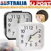 Small Battery Operated Analog Travel Alarm Clock Silent No Ticking Snooze Clock