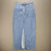 YBF Young Broke Fabulous M Blue Front Split 90s Button Fly Midi Denim Skirt