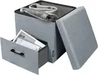 Folding Storage Ottoman, Cube Foldable Square Foot Rest Stools with Drawer, Blan