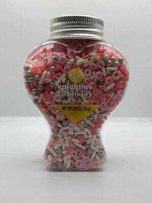 XO Love ☆ Valentines Day Sprinkles PINK Silver 3.88 oz HEART BOTTLE Wilton