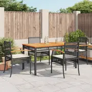 Garden Dining Set with Cushions Table and Chairs Black Poly Rattan vidaXL