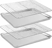 [SAILESI] Baking Sheet with Rack Set [2 Baking Pans + 2 Cooling Racks], Stainless Steel Cookie Sheet with Wire Rack, Baking Sheet Oven Tray Nonstick Baking Pan with Grid Rack, 44 x 31 x 2.5cm