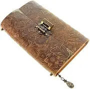 GDPKIALSLZ, Notebook Embossed Pattern Soft Leather Travel Notebook With Lock Key Diary Notepad Kraft Paper For Business Sketching Writing(Bronze)