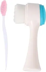 PACKOVE 2pcs Silicone Skin Cleansing Brush Set Double Sided Face Nose Cleaning Brush Blue Pink Gentle Safe for All Skin Types for Daily Face Care Makeup Removal
