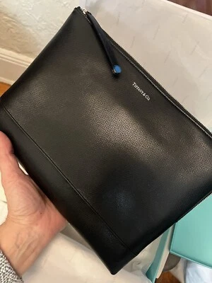 Tiffany & Co Large Leather Zip Pouch Work Business Clutch New NO BOX