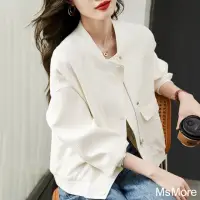 在飛比找momo購物網優惠-【MsMore】白色短款外套寬鬆顯瘦棒球服長袖立體浮雕夾克#
