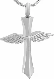 BIAIHQIE Angel Wings Cross Cremation Jewelry for Ashes Pendant Stainless Steel Memorial Urn Necklace Keepsake Pendant Ashes Locket-Silver