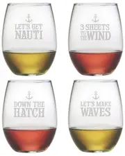Susquehanna Glass Set of 4 Down the Hatch Stemless Wine Glasses