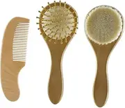ADOCARN Wooden Hair Brush Set Newborn Cradle Cap Brush Comb Natural Wool for Baby's Scalp Care