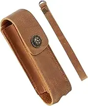 Leather Belt Holder for3.58in /91mm Swiss Army Knife, Brown, Decorative Snap Closure