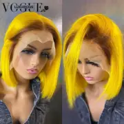 13x4 Yellow Colored Bob Lace Front Human Hair Wig Lace Front Wig Transparent