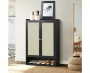 Bamboo Centrum Modern 30-70 Pair Shoe Cabinet | Rattan Style Bamboo Shoe Storage Organiser | 7 Models - Black 2 Door Cabinet