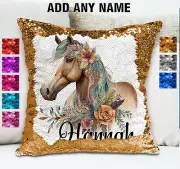 Horse Cushion Cover Sequin Throw Pillow Flip Sequins Boho Personalised