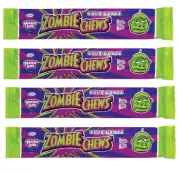 900542 4 x 28g BARS ZOMBIE CHEWS SOUR GRAPE FLAVOURED MEGA SIZE CHEWY LOLLY