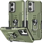 Phone Protection Compatible with Motorola Moto G24 Case with Rotatable Ring Stand Case,Heavy Duty Shockproof Bumper Cover Hard PC Anti-Fall Shell Case Compatible with Moto G24 Phone Accessory(Green)
