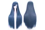 New 80cm Straight Sleek Long Full Hair Wigs w Side Bangs Cosplay Costume Womens - Dusty Blue