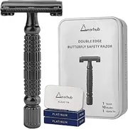 Gearhub Butterfly Double Edge Safety Razor Reusable Stainless Metal Wet Shaving Shaver for Men Women Barber Bikini Armpit Hair, Matte Gunmetal Black GR179
