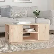 Wood Coffee Table for Living Room, 90x49x40.5cm, Modern Center with Wood Storage Shelves, Pine Tables Farmhouse Design