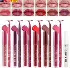 13 Pcs Matte Lip Gloss + Lip Liner Lip Oil Set, 6 Colors High Pigmented Matte Li