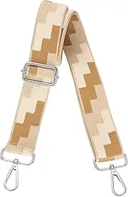 [uxcell] Purse Straps Replacement Crossbody, 1.5 Inch Wide Shoulder Bag Strap Adjustable Canvas Straps for Handbag Wallet Clutch Bags with Silver Buckle, Beige-Brown Blocks