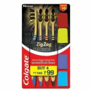 Colgate ZigZag Charcoal Medium Bristle Toothbrush - 4 Pcs