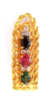 3ct. Natural Green Brown Pink Tourmaline Rope Twist .40ct Diamond Pin 14kt