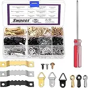Swpeet 631Pcs Picture Hangers Kit, Including Metal Sawtooth Picture Hangers Double Hole and Picture Frames Turn Button and D Ring Picture Frame Hanger with Screws and Screwdriver for Hanging Pictures