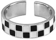 [Generic] Checkerboard Band Open Adjustable Ring for Women Girls Dainty Minimalist Black White Enamel Statement Finger Rings