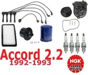 Tune Up Kit Air Fuel Filters Cap Rotor Spark Plugs Wires For Honda Accord 2.2L (for: Honda)
