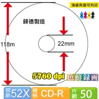 在飛比找PChome24h購物優惠-錸德製 CD-R 700MB 52X 頂級亮面相片防水可列印