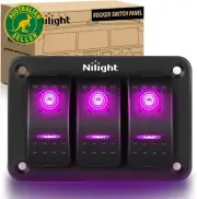 3 Gang Aluminum Rocker Switch Panel 5 Pin on off Pre-Wired Pinkish Purple Toggle