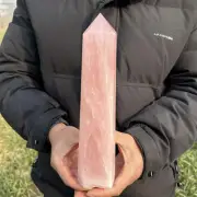 1.28kg Natural Rose Quartz Obelisk Quartz Cystal Point Wand Tower
