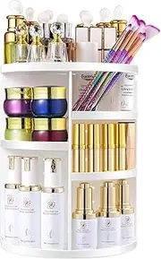 sanipoe 360 Makeup Organizer, DIY Detachable Spinning Cosmetic Makeup Caddy Storage DIsplay Bag Case Large Capacity Makeup Box Acrylic Vanity Organizer Box, Great for Countertop and Bathroom, White