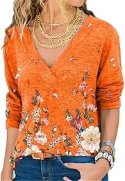 [N\P] NP Shirts Womens Clothes Spring Casual Neck Long Sleeve Loose Tee Femme Orange