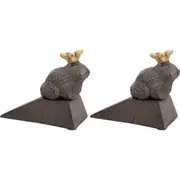 2x LVD Cast Iron Doorstop Frog Prince Door Stopper Home Decor 10.5x8.5cm Brown