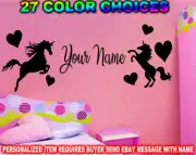 UNICORN HEARTS PERSONALIZED NAME DECAL STICKER GIRLS WALL ART HEY GIRLIE FANTASY