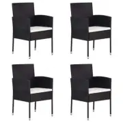 Garden Chairs with Cream White Cushions 4 pcs Black Poly Rattan
