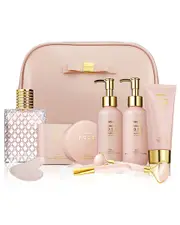 Lovery Luxury Enchanted Rose Bath & Body Beauty Kit with Leather Bag, Jade Roller & More