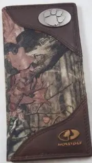 ZEP-PRO Clemson Tiger Roper Leather & Nylon MOSSY OAK Camo Wallet TIN GIFT BOX