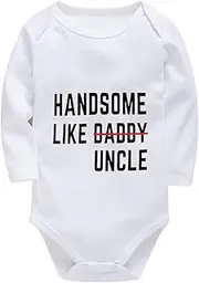 [WOOYONGING] Handsome Like My Uncle Newborn Outfit Neutral Long Sleeve Cute Newborns Outfits White 6 Month White Onesie