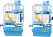 Happyyami Luxury Three Layer Hamster Cage Portable Pet House for Small Animals Blue with Leakproof Water Slide Design and Quiet Running Wheel