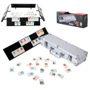 RUMMY BOARD GAME with Aluminum Case 106 Tiles 4 Anti-Skid Trays Travel HOMWOM